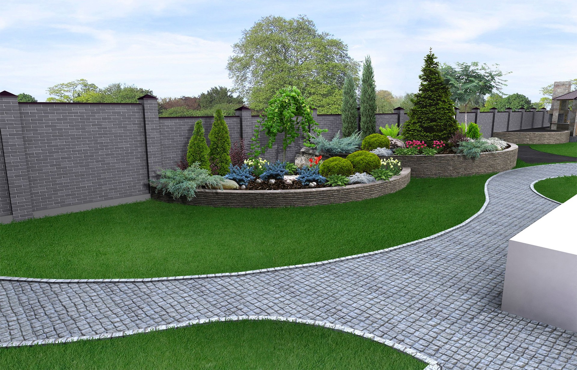 Front yard horticultural background, 3d render